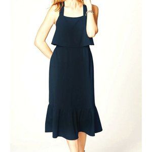 J Jill Little Black Dress Sz L Tiered Cross Strap Knit Flare Relaxed May Fit XL